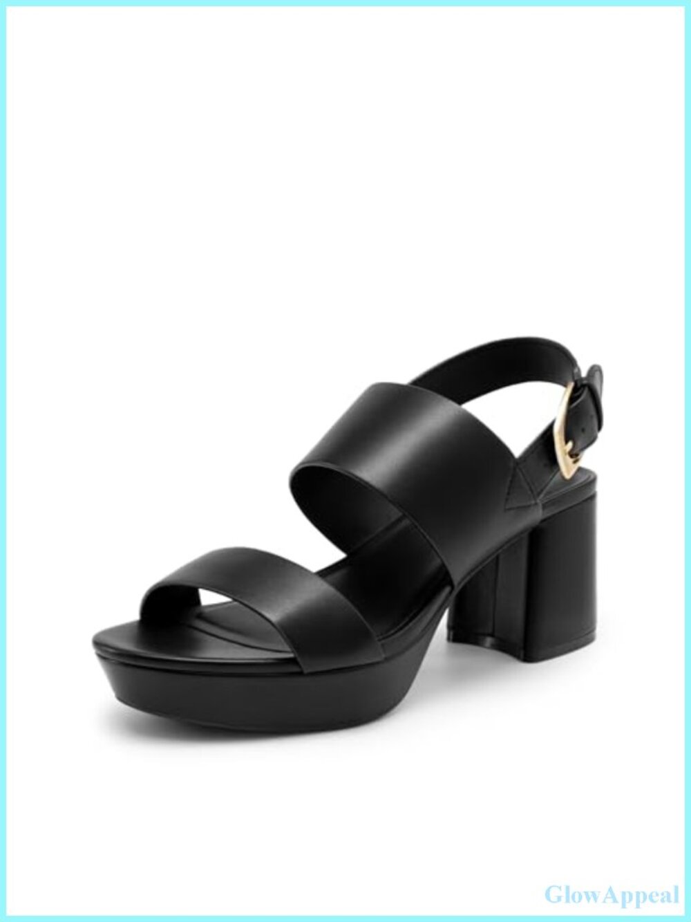 Faux Leather Chunky Wedge Heel Platform Sandals with Buckle Ankle Strap and